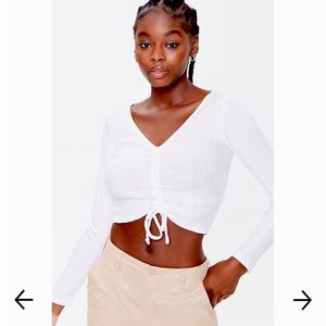 Forever 21 Ruched Drawstring Crop Top in White
